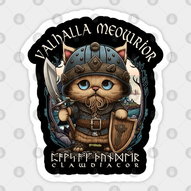 Nordic Norse Valhalla Viking Cat Warrior Sticker by Apocatnipse Meow